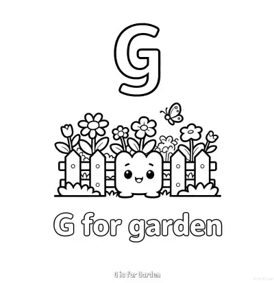 Free printable G is for Garden  Coloring Page - Free Printable English letter Recognition PDFS Coloring Sheets coloring page