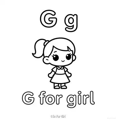 Free printable G is for Girl  Coloring Page - Free Printable English letter Recognition PDFS Coloring Sheets coloring page