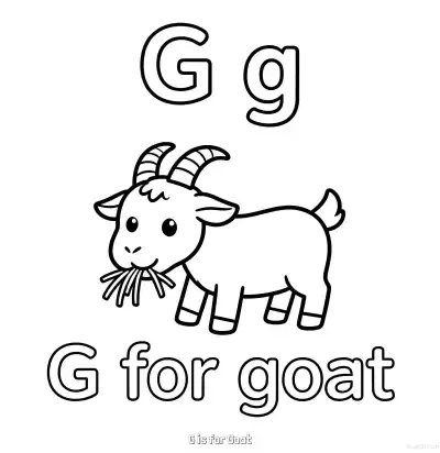 Free printable G is for Goat  Coloring Page - Free Printable English letter Recognition PDFS Coloring Sheets coloring page