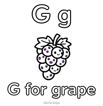 Free printable G is for Grape  Coloring Page - Free Printable English letter Recognition PDFS Coloring Sheets coloring page