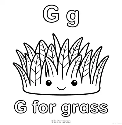 Free printable G is for Grass  Coloring Page - Free Printable English letter Recognition PDFS Coloring Sheets coloring page