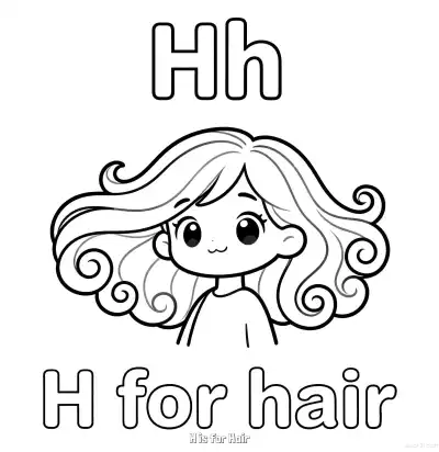 Free printable H is for Hair  Coloring Page - Free Printable English letter Recognition PDFS Coloring Sheets coloring page