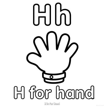 Free printable H is for Hand  Coloring Page - Free Printable English letter Recognition PDFS Coloring Sheets coloring page