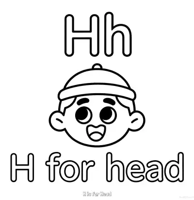 Free printable H is for Head  Coloring Page - Free Printable English letter Recognition PDFS Coloring Sheets coloring page