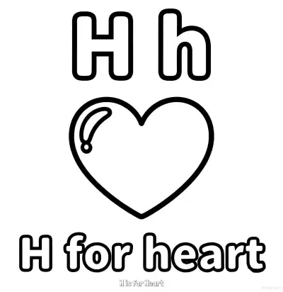 Free printable H is for Heart  Coloring Page - Free Printable English letter Recognition PDFS Coloring Sheets coloring page