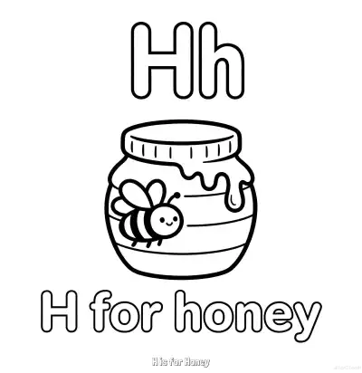Free printable H is for Honey  Coloring Page - Free Printable English letter Recognition PDFS Coloring Sheets coloring page
