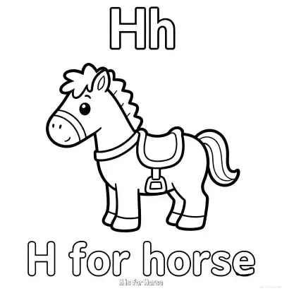Free printable H is for Horse  Coloring Page - Free Printable English letter Recognition PDFS Coloring Sheets coloring page