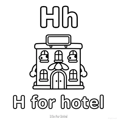 Free printable H is for Hotel  Coloring Page - Free Printable English letter Recognition PDFS Coloring Sheets coloring page
