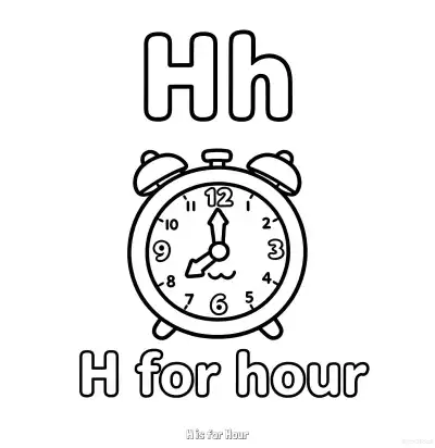 Free printable H is for Hour  Coloring Page - Free Printable English letter Recognition PDFS Coloring Sheets coloring page