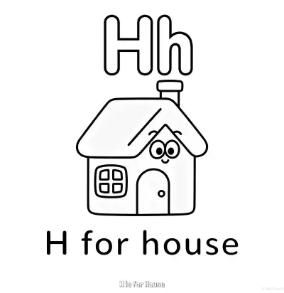 Free printable H is for House  Coloring Page - Free Printable English letter Recognition PDFS Coloring Sheets coloring page