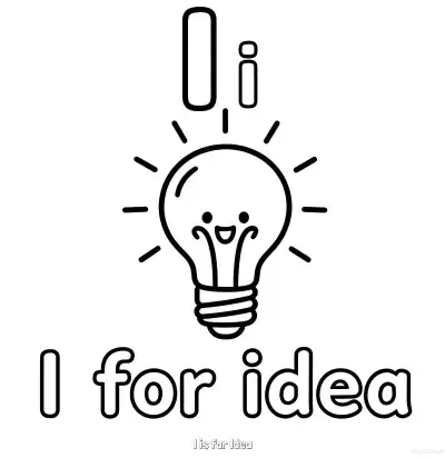 Free printable I is for Idea  Coloring Page - Free Printable English letter Recognition PDFS Coloring Sheets coloring page