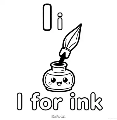 Free printable I is for Ink  Coloring Page - Free Printable English letter Recognition PDFS Coloring Sheets coloring page