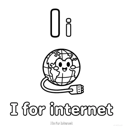 Free printable I is for Internet  Coloring Page - Free Printable English letter Recognition PDFS Coloring Sheets coloring page