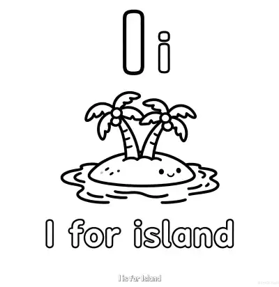 Free printable I is for Island  Coloring Page - Free Printable English letter Recognition PDFS Coloring Sheets coloring page