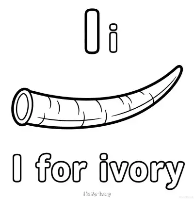 Free printable I is for Ivory  Coloring Page - Free Printable English letter Recognition PDFS Coloring Sheets coloring page