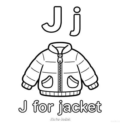 Free printable J is for Jacket  Coloring Page - Free Printable English letter Recognition PDFS Coloring Sheets coloring page