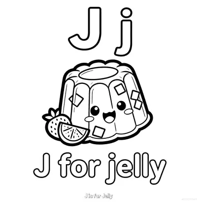 Free printable J is for Jelly  Coloring Page - Free Printable English letter Recognition PDFS Coloring Sheets coloring page