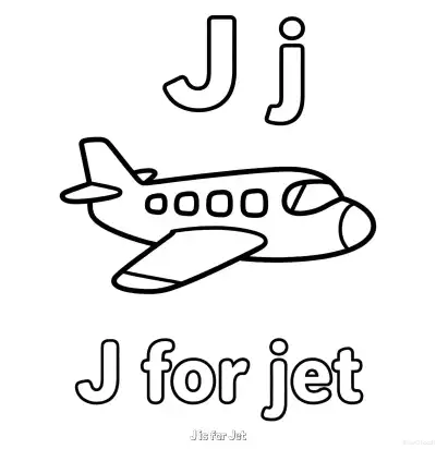 Free printable J is for Jet  Coloring Page - Free Printable English letter Recognition PDFS Coloring Sheets coloring page