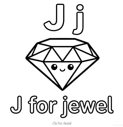 Free printable J is for Jewel  Coloring Page - Free Printable English letter Recognition PDFS Coloring Sheets coloring page
