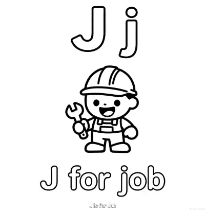 Free printable J is for Job  Coloring Page - Free Printable English letter Recognition PDFS Coloring Sheets coloring page