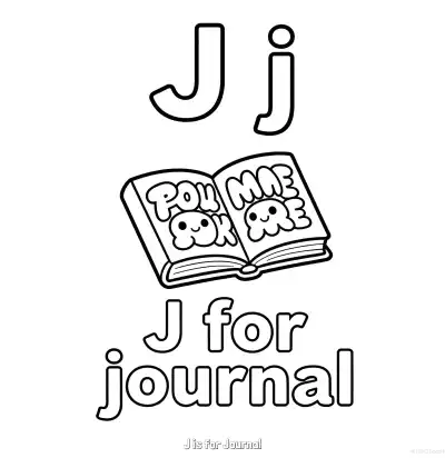 Free printable J is for Journal  Coloring Page - Free Printable English letter Recognition PDFS Coloring Sheets coloring page