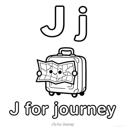Free printable J is for Journey  Coloring Page - Free Printable English letter Recognition PDFS Coloring Sheets coloring page