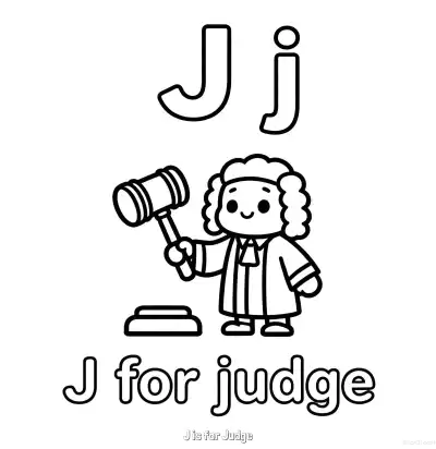 Free printable J is for Judge  Coloring Page - Free Printable English letter Recognition PDFS Coloring Sheets coloring page