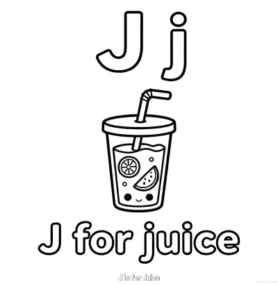 Free printable J is for Juice  Coloring Page - Free Printable English letter Recognition PDFS Coloring Sheets coloring page