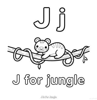 Free printable J is for Jungle  Coloring Page - Free Printable English letter Recognition PDFS Coloring Sheets coloring page