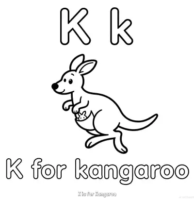 Free printable K is for Kangaroo  Coloring Page - Free Printable English letter Recognition PDFS Coloring Sheets coloring page