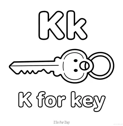 Free printable K is for Key  Coloring Page - Free Printable English letter Recognition PDFS Coloring Sheets coloring page
