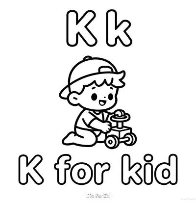 Free printable K is for Kid  Coloring Page - Free Printable English letter Recognition PDFS Coloring Sheets coloring page