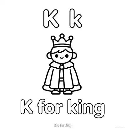 Free printable K is for King  Coloring Page - Free Printable English letter Recognition PDFS Coloring Sheets coloring page