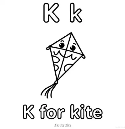 Free printable K is for Kite  Coloring Page - Free Printable English letter Recognition PDFS Coloring Sheets coloring page