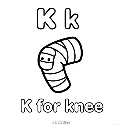 Free printable K is for Knee  Coloring Page - Free Printable English letter Recognition PDFS Coloring Sheets coloring page
