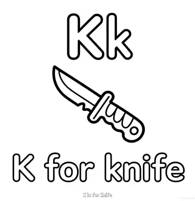 Free printable K is for Knife  Coloring Page - Free Printable English letter Recognition PDFS Coloring Sheets coloring page