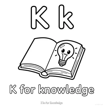 Free printable K is for Knowledge  Coloring Page - Free Printable English letter Recognition PDFS Coloring Sheets coloring page