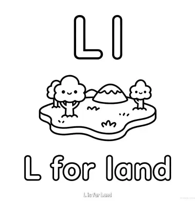 Free printable L is for Land  Coloring Page - Free Printable English letter Recognition PDFS Coloring Sheets coloring page