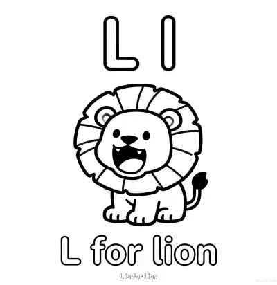 Free printable L is for Lion  Coloring Page - Free Printable English letter Recognition PDFS Coloring Sheets coloring page