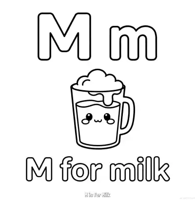 Free printable M is for Milk  Coloring Page - Free Printable English letter Recognition PDFS Coloring Sheets coloring page