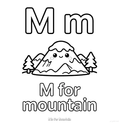 Free printable M is for Mountain  Coloring Page - Free Printable English letter Recognition PDFS Coloring Sheets coloring page