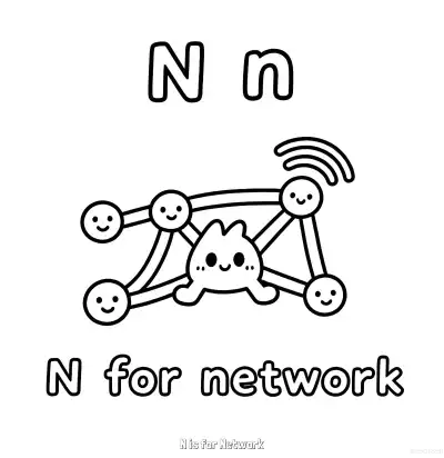 Free printable N is for Network  Coloring Page - Free Printable English letter Recognition PDFS Coloring Sheets coloring page