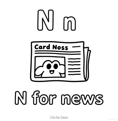 Free printable N is for News  Coloring Page - Free Printable English letter Recognition PDFS Coloring Sheets coloring page