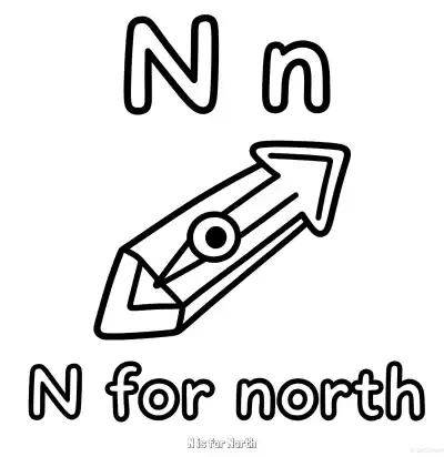 Free printable N is for North  Coloring Page - Free Printable English letter Recognition PDFS Coloring Sheets coloring page