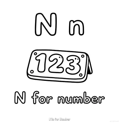 Free printable N is for Number  Coloring Page - Free Printable English letter Recognition PDFS Coloring Sheets coloring page