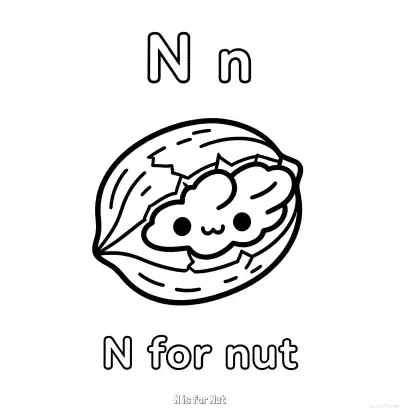 Free printable N is for Nut  Coloring Page - Free Printable English letter Recognition PDFS Coloring Sheets coloring page