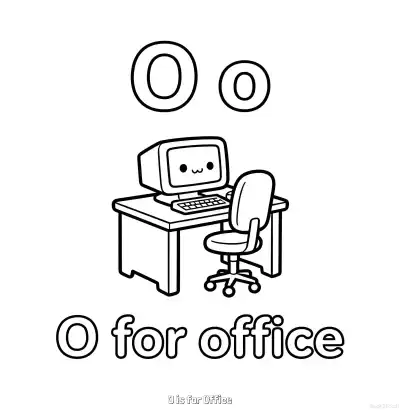 Free printable O is for Office  Coloring Page - Free Printable English letter Recognition PDFS Coloring Sheets coloring page