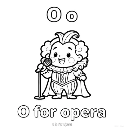 Free printable O is for Opera  Coloring Page - Free Printable English letter Recognition PDFS Coloring Sheets coloring page