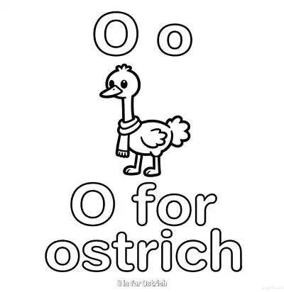 Free printable O is for Ostrich  Coloring Page - Free Printable English letter Recognition PDFS Coloring Sheets coloring page