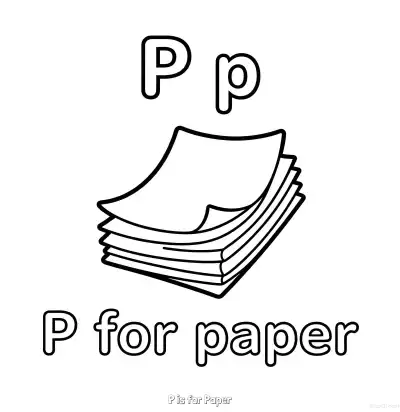 Free printable P is for Paper  Coloring Page - Free Printable English letter Recognition PDFS Coloring Sheets coloring page